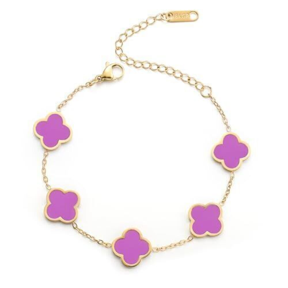 6702 18K Gold Plated Clover Lucky Bracelet White/Black/Red/Green Flower